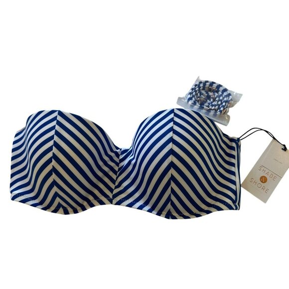 Shade & Shore Light Lift Bandeau Bikini Top Blue White Stripe Women 34C Nautical - Picture 11 of 16